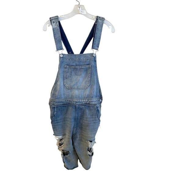 GAP Pants - Gap Denim Shortalls Overalls Short with distressing raw hem S, Light Wash, Y2K
